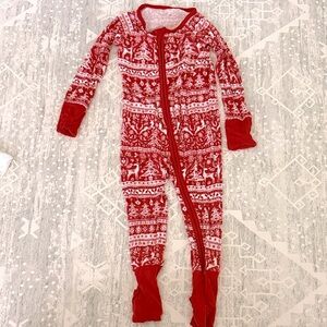 Little Sleepies Red Reindeer Fair Isle Zippies Bamboo Christmas Pajamas
